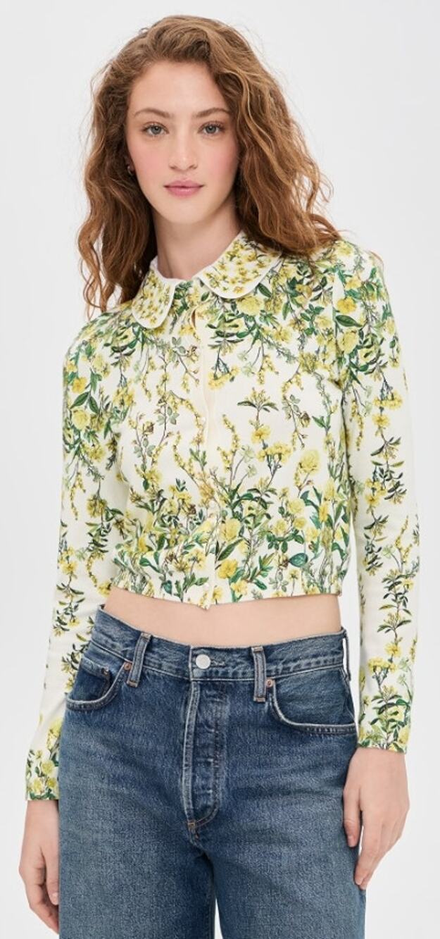 NWT Alice + Olivia Carson Printed Cardigan Fresh Air Butter Floral Size Small